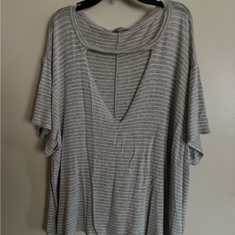 Grey and white striped oversized top with cut out detail